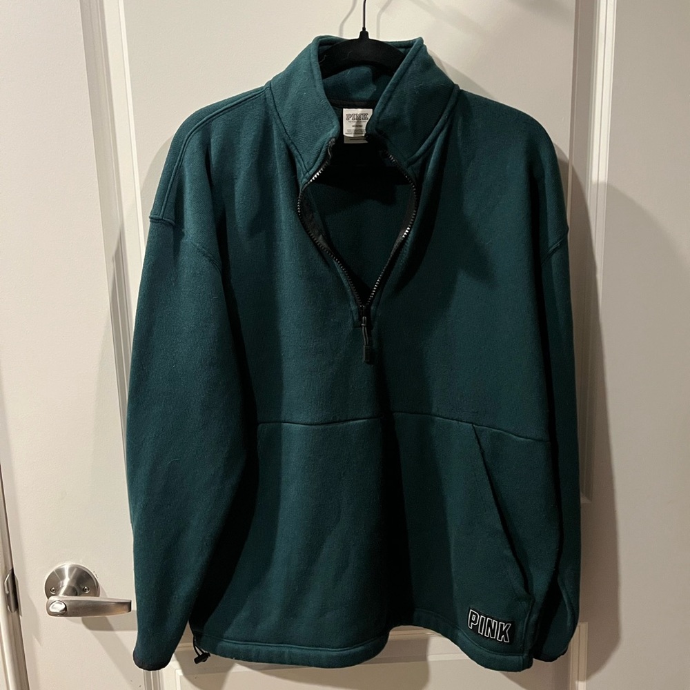 PINK Victoria's Secret Quarter Zip Fleece Pullover in Dark Green